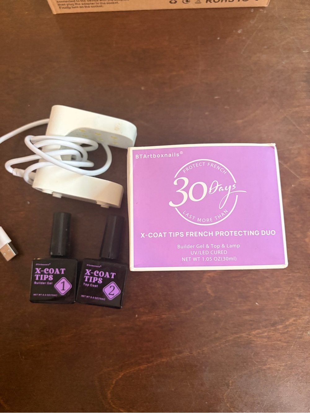 BTArt boxnail builder gel, top coat and lamp